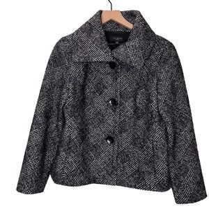 Talbots Plaid Wool Blend Blazer Jacket Size 12P Black White Winter Coat Dressy‎